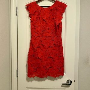 TOPSHOP RED 3D FLORAL APPLIQUÉ DRESS (size 8)